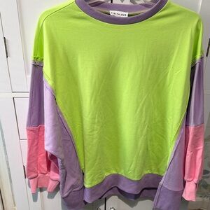 NWOT First Love Neon Green and Pastel Sweatshirt. Oversized.